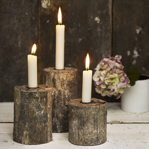 Set of Three Log Candle Holders