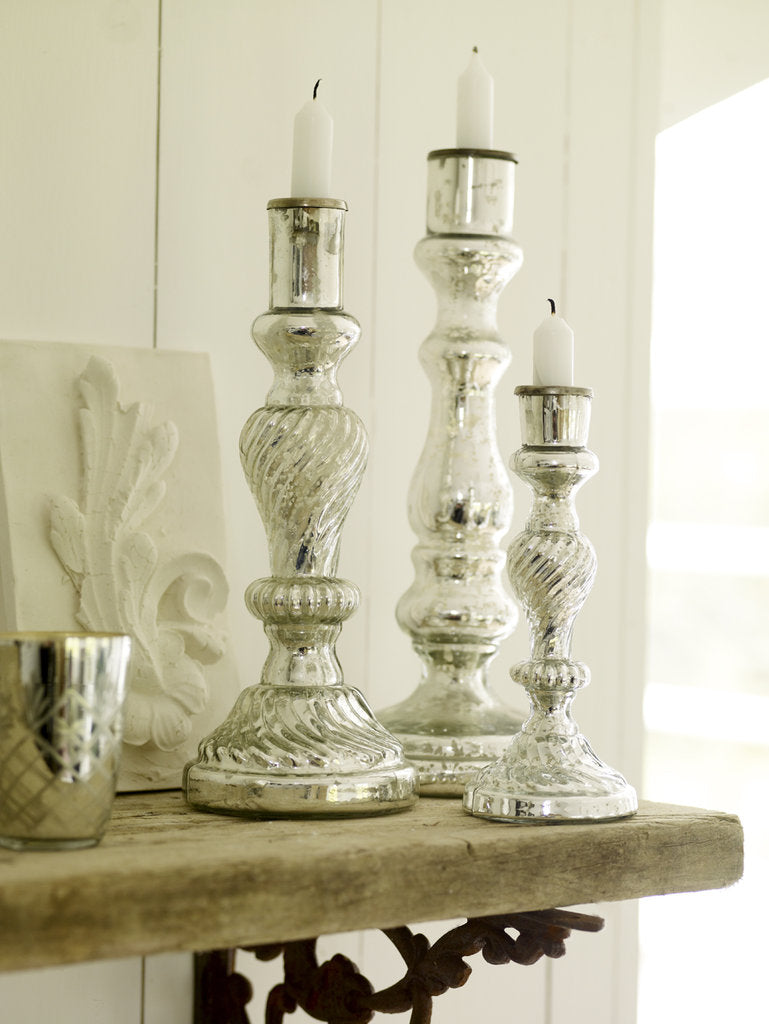 Antiqued Mercury Glass Candlestands