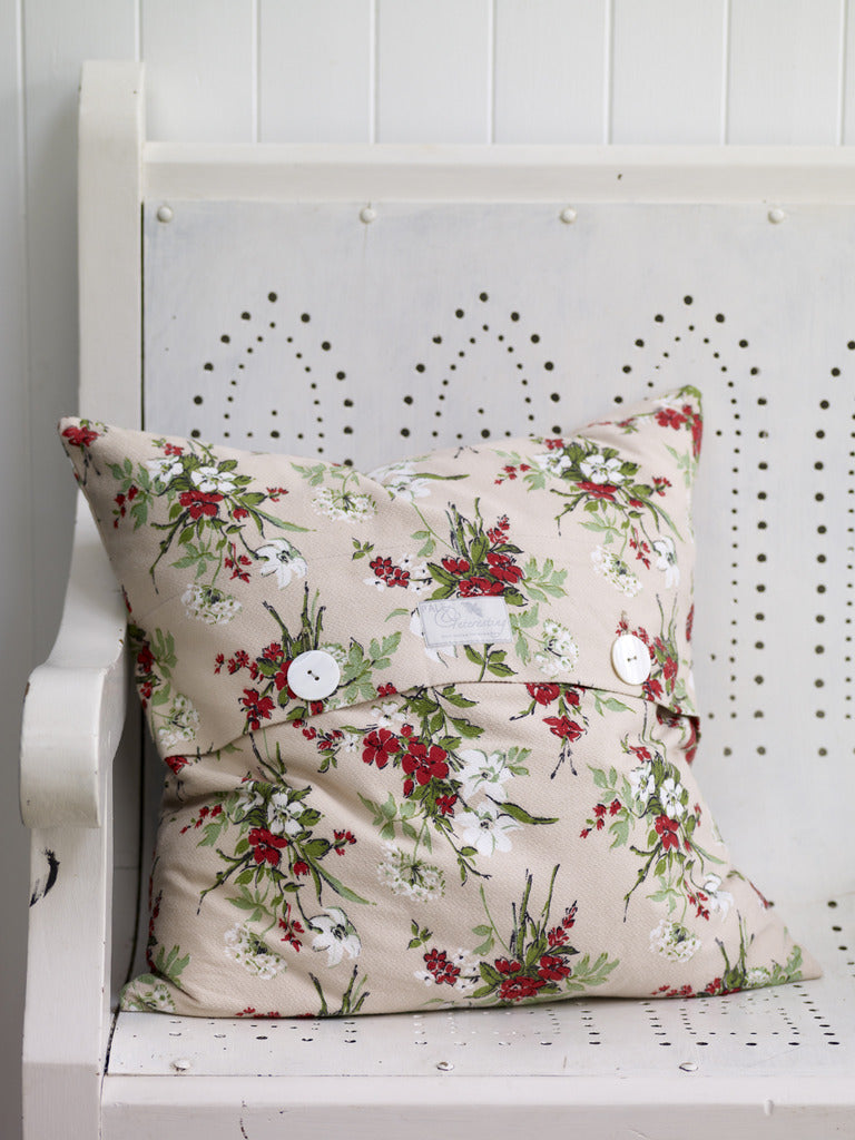 Vintage Red Sprig Cushion Cover