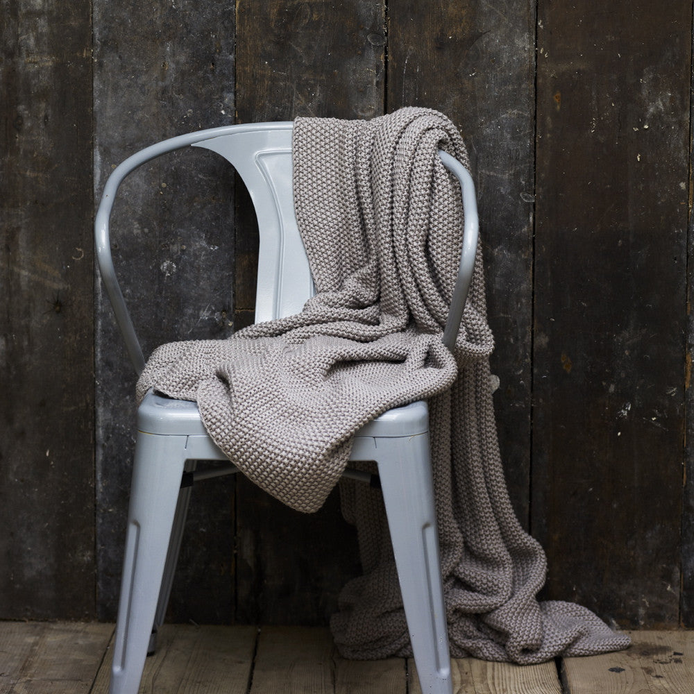 Grey Cotton Moss Stitch Blanket