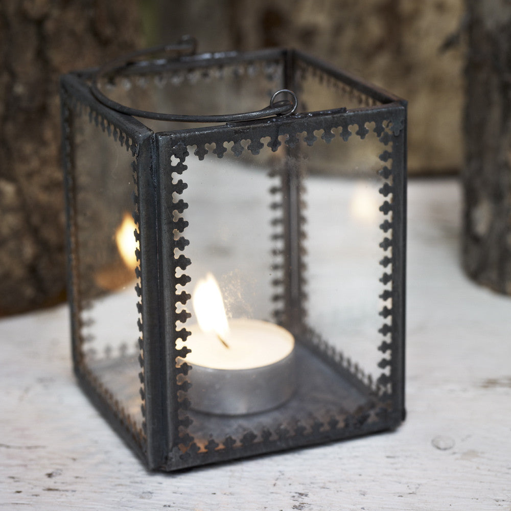 Tiny zinc and glass lantern