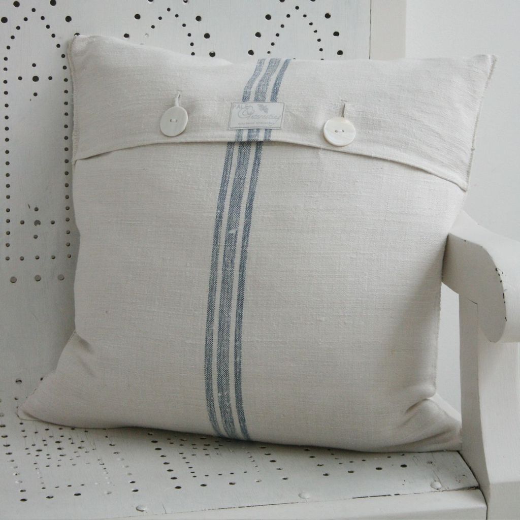 Linen Grain Sack Cushion Cover in Blue