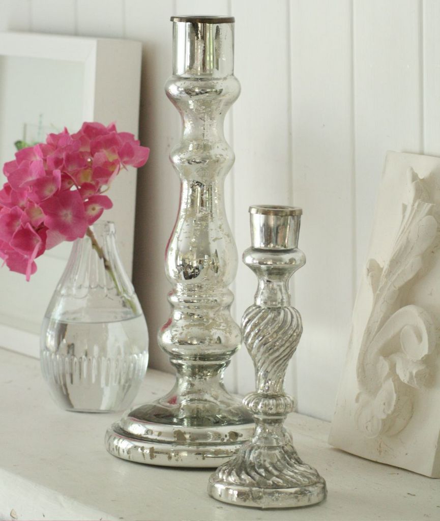 Antiqued Mercury Glass Candlestands